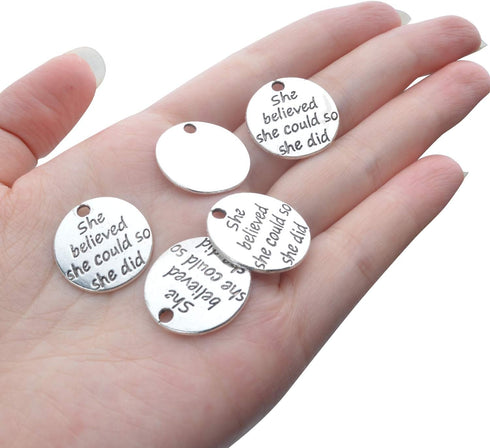 Aylifu Pack of 30 Alloy Inspirational Message Charm Pendants She believed she could so she did...