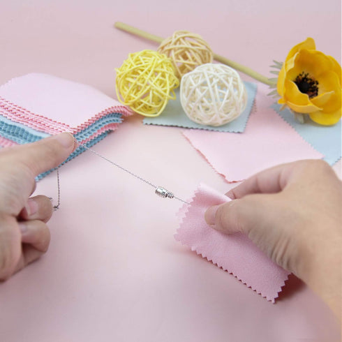 AUEAR, 100 Pack Jewelry Cleaning Cloths, Polishing Cleaner Cloth for Sterling Silver Gold Platinum Small Diamond Polish Cloth Pink & Blue 8x8cm...