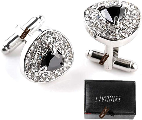 Luxury Black Crystal White Rhinestones Heart Cufflinks for Women Men Shirt, Ltvystore Jewelry Trendy Geometric Cuff Links Buttons with Box...
