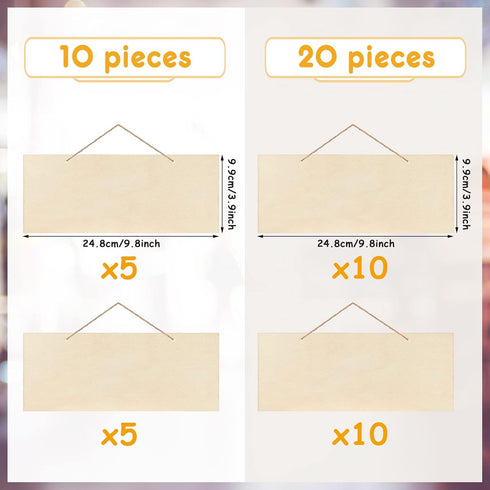 10 Pcs Unfinished Hanging Wood Sign 9. 8 x 3. 9 Inch Blank Wooden Signs Rectangle Plaque Wooden Slices Banners with Ropes for Painting Writing DIY...