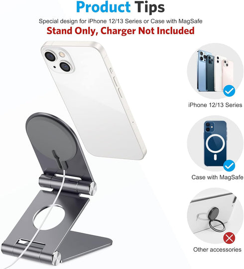OMOTON Stand for MagSafe Charger, Foldable Phone Stand Holder for MagSafe Accessories, Not Include Charger or Cable, Compatible with iPhone 16/15/...
