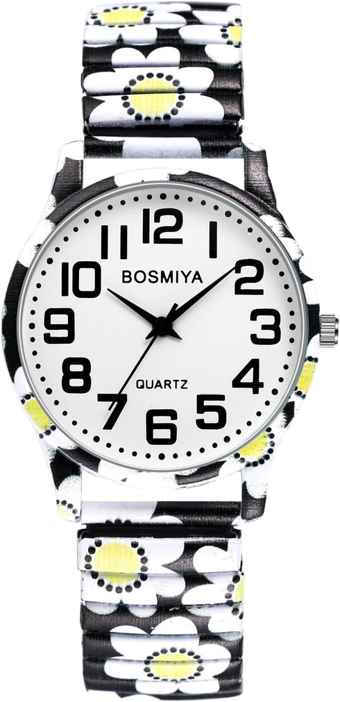 Lancardo Women Stretch Band Watch: Bohemia Flower Elastic Analog Quartz Big Number White Dial Wristwatch Easy to Read Womens Day...