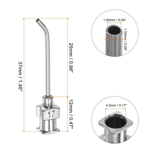 12pcs Dispensing Needles, 17 Gauge 1" Stainless Steel Blunt Tip 45 Degrees Bent Dispensing Needles with Luer Lock Connector for Ink Cartridges,Glu...