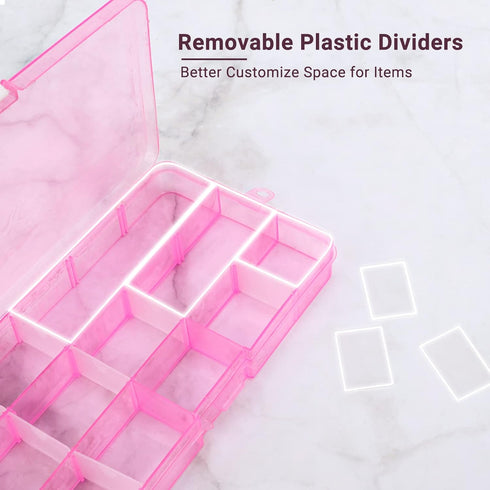 Small Compartment Organizer Case, 4PCS 15-Grid Adjustable Plastic Box with Dividers, Acrylic Fake Nail Charms Bead Rhinestone Jewelry Holder, Craf...