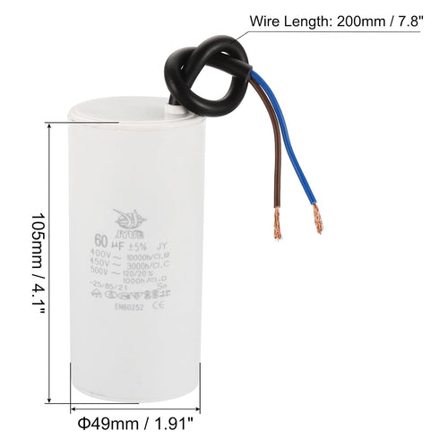 PATIKIL CBB60 60uf Running Capacitor,2Pcs AC 450V 2 Wires 50/60Hz Cylinder 105x48mm for Water Pumps, Washing Machines Motor Start...