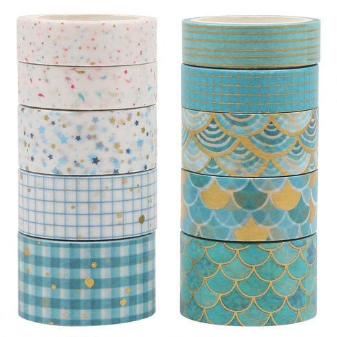 CCINEE 10 Rolls Washi Tape Set,Gold Foil Decorative Masking Tapes for Bullet Journal Planner Scrapbooking Craft Supply...