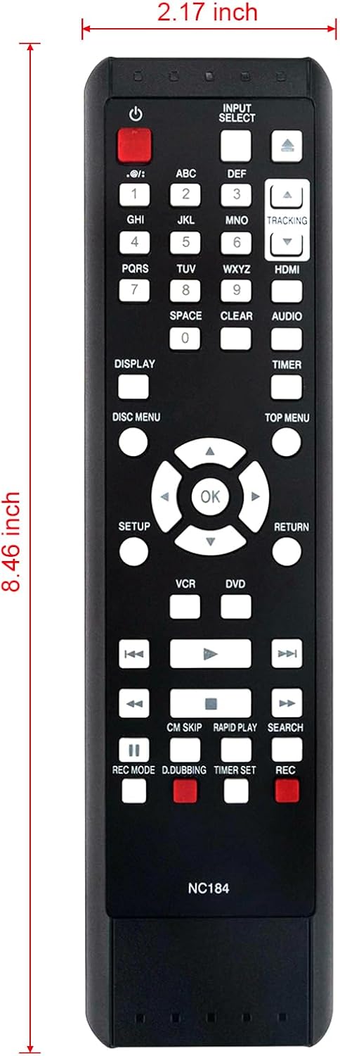 NC184UH NC184 Replaced Remote fit for Sanyo DVD VCR FWZV475E FWZV475F, Replacement Compatible with FUNAI NC180 NC180UH ZV427FX4 ZV427FX4A ZV42FX4A...