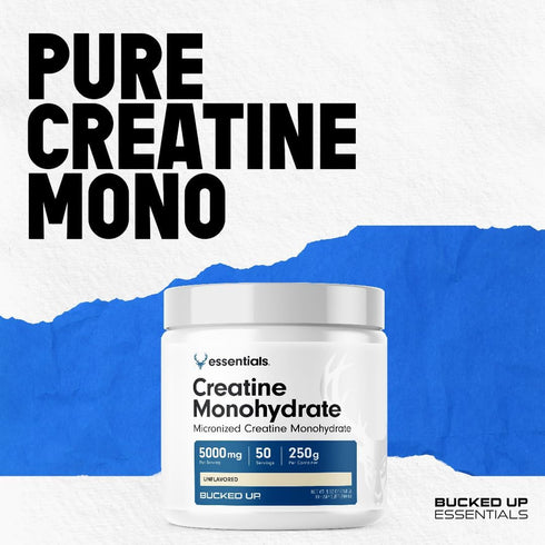 Bucked Up Creatine Monohydrate 250 Grams Micronized Powder, Essentials (50 Servings)...