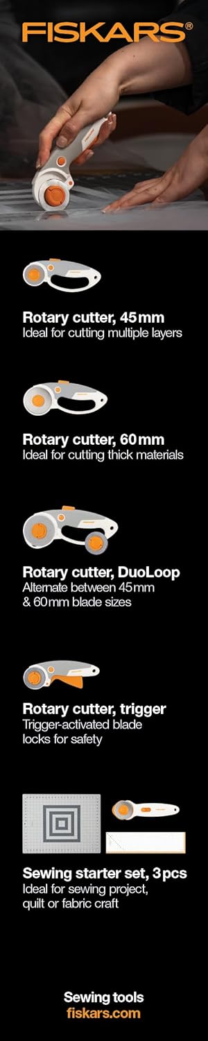 Fiskars 60mm Rotary Cutter for Fabric - Titanium Rotary Cutter Blade - Craft Supplies - Crafts, Sewing, and Quilting Projects - White...