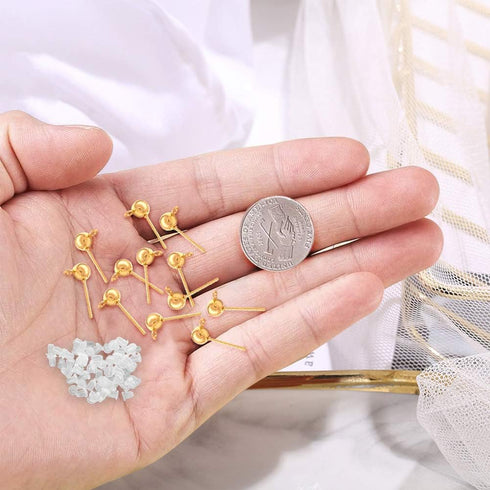 150Pcs Ball Post Earring Studs for Jewelry Making,Earrings Studs Ball Post Earrings with Loop with 200Pcs Clear Earring Backs Replacements for DIY...