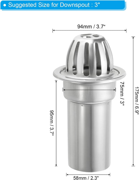 PATIKIL Dome Gutter Guard, Stainless Steel Downspout Strainer, Anti-Blocking Strainer Floor Line Gutter Cleaning Tool for Balcony Garden Patio, 3 ...