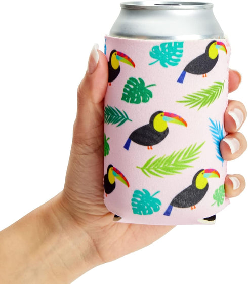 BLUE PANDA Neoprene Can Cooler Sleeves Summer Gift for Teacher - 12-Pack 4 Tropical Designs 2.5 x 4 In Fits 12 Oz - Insulating Summer Drink Cozy -...