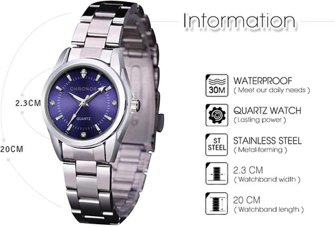 Women Lady Dress Analog Quartz Watch with Stainless Steel Band, Casual Fashion Waterproof Watches Roman Numeral Diamond Rhinestone Luminous Wristw...