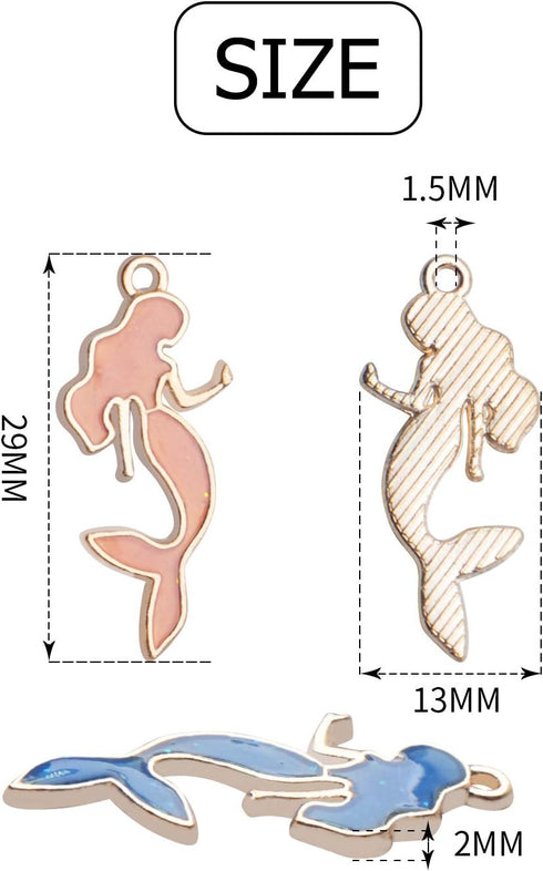 Enemal Mermaid Charms, 30pcs Gold Plated Oil Drip Enamel Pendants for Jewelry Making, Bracelets, Necklace Craft Supplies, 13 * 29mm...