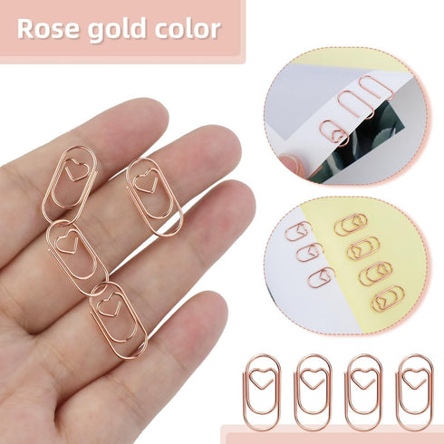 100 Pcs Love Heart Shaped Paper Clips, 0.78inch Cute Mini Paperclips for Office School Home Desk Organizers (Rose Gold)...
