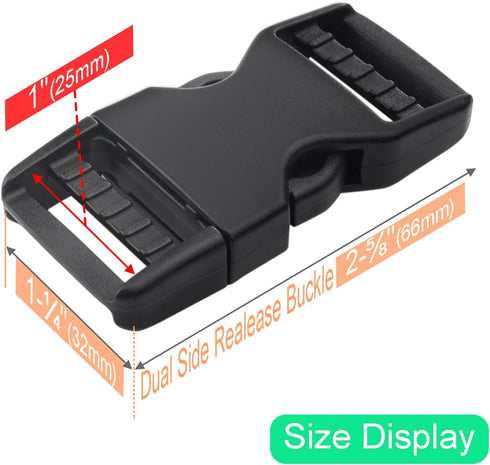 6 Pack 1" Buckle Quick Side Release Buckles Dual Adjustable No Sewing Clips Plastic Buckle Replacement for Nylon Webbing Straps Backpack Belt Dog ...