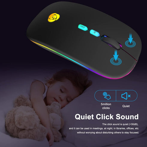 CC Store LED Wireless Bluetooth Mouse &2.4GHz Instant Connection,Rechargeable Ultra Silent Slim,3 Adjustable DPI 2 Connection Modes with USB-C to ...