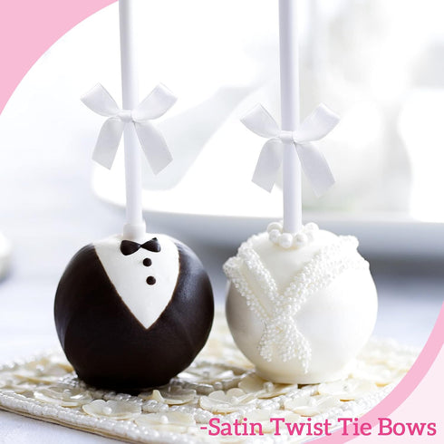 Gejoy 100 Pieces 2.6" Solid White Bows Mini Satin Ribbon Twist Tie Bows Crafts for Wedding Graduation Birthday Party Shower Gift Wrapping Candy Tr...