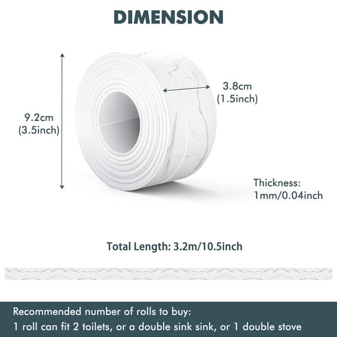 Kitchen & Bath Caulk Tape Sealant Strip, 1.5''x10.5FT PVC Self Adhesive Toilet Caulk Strip Waterproof Caulking Tape, Decorative Sealant Tape for T...