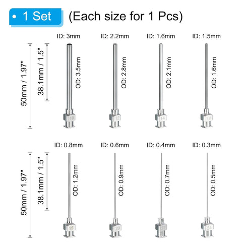 PATIKIL 10/12/14/16/18/20/22/24Ga x 1.5 Inch Stainless Steel Dispensing Needle Tips, 8Pcs Metal Glue Needle Tube Blunt Tips Luer Lock for Thick Gl...