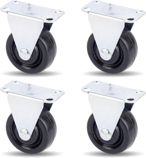 AUEAR, 4 Pack 1.5 Inch Rubber Caster Wheels Heavy Duty Fixed Black Casters with Rigid Non-Swivel Top Plate for Furniture...