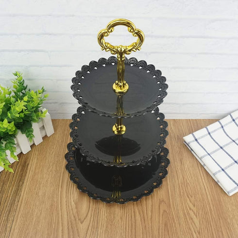 Artliving 3-Tier Plastic Cake Stand Dessert Stand Cupcake Stand Tea Party Serving Platter Black Gold...