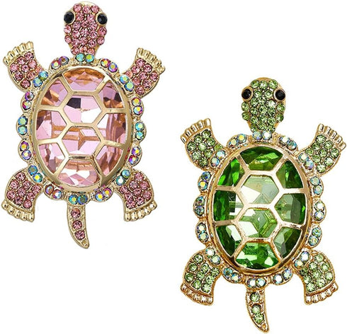 2Pcs Sparkly Rhinestone Turtle Brooch Charming Pink Green Accessory for Everyday Elegance Brooch Pin Accessories...