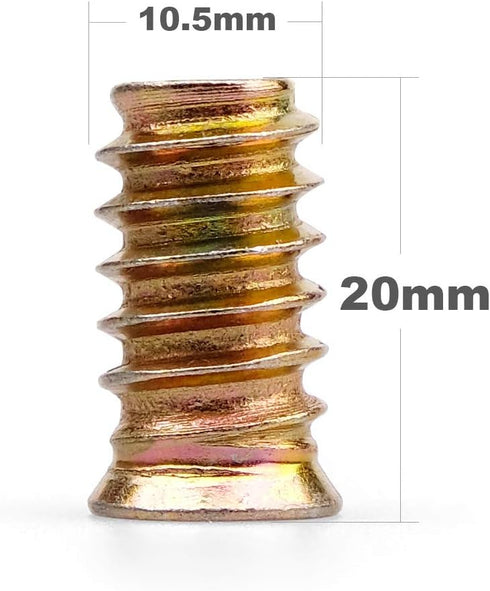 40Pcs Anwenk 1/4"-20 x 20mm Furniture Screw in Nut Threaded Wood Inserts Bolt Fastener Connector Hex Socket Drive for Wood Furniture Assortment (w...