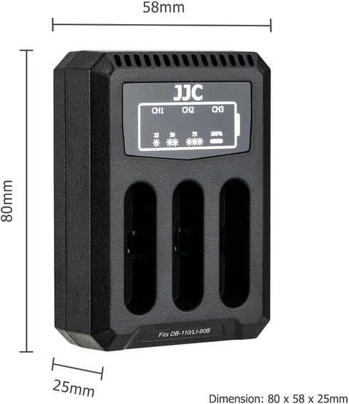 JJC DB-110 Battery Charger USB Multi-Slot for Ricoh GR IIIx HDF GRIIIx GR3x GR III HDF GRIII GR3 WG-6 G900, LI-90B LI-92B Battery Charger for Olym...