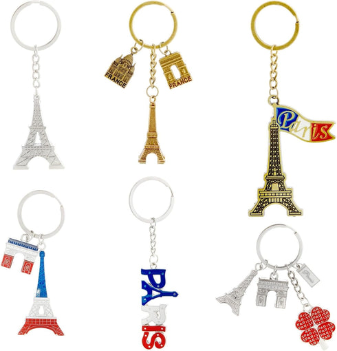 Juvale 6 Pack Paris Keychain, France Souvenir Gift, Eiffel Tower, French Flag, and Arc de Triomphe Metal Key Rings...