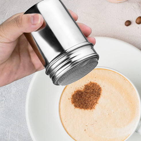 1Pcs Stainless Steel Powder Sugar Shaker Duster with Lid, Fine Mesh Shaker Powder Cans for baking soda Cocoa Cornstarch Coffee Flour ect...