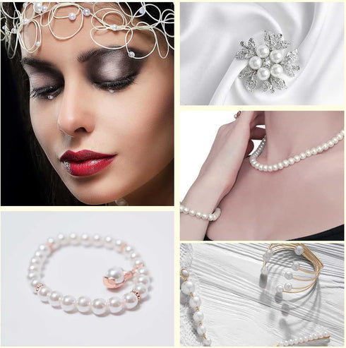 800 Pcs White Pearl Beads for Jewelry Making Pearls Bracelet Kit Loose Spacer Bead for Bracelets Necklace Crafts DIY 4mm 5mm 6mm 8mm 10mm Round Cr...