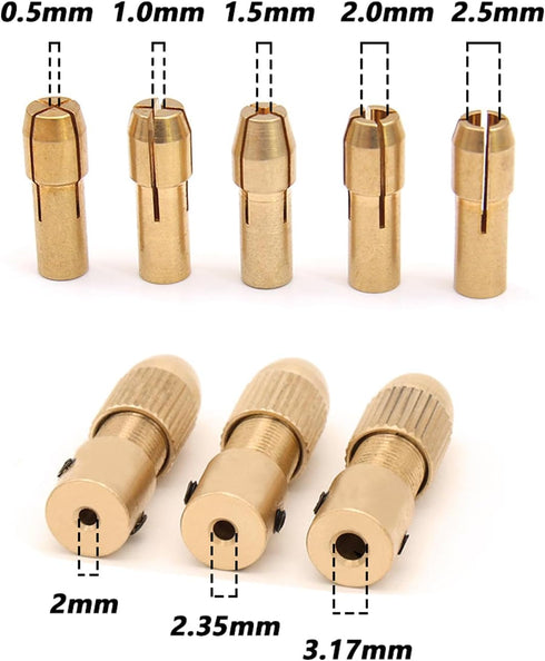 Mesee 3 Sets 0.5-3mm Brass Drill Chuck, Small Electric Drill Bit Collet Micro Twist Drill Chuck Set with Allen Wrench Fits Rotary Tools, 3 Size - ...