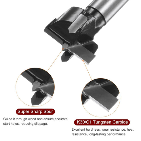 Forstner Drill Bit 21mm (13/16") K30/C1 Tungsten Carbide Tip Triangle Shank Wood Forstner Bit Opener Cutter for Hinge Hole Drilling Woodworking...