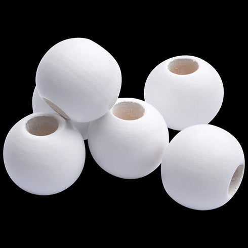 Wooden Spacer Beads - Jumbo 10mm & 25mm Round Balls, White - 50 Pieces for Handmade Decorations & Jewellery...