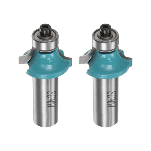 2pcs Roundover Router Bit 1/2 Shank 1/4" Radius Carbide Tipped Edge Rounding Over Bit with Bearing Guide, Woodworking Milling Tool, Cyan...