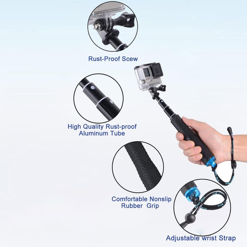 Selfie Stick + Camera Float Accessories Kit for GoPro,19” Waterproof Hand Grip Extension Portable Adjustable Monopod Pole for GoPro Hero 11 10 9 8...