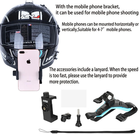 Helmet Chin Mount for Mobile Phone and GoPro, Motorcycle Strap Holder for iPhone Samsung,Compatible with GoPro Hero 9,8,7,6,5,4/3, Insta360 One R,...