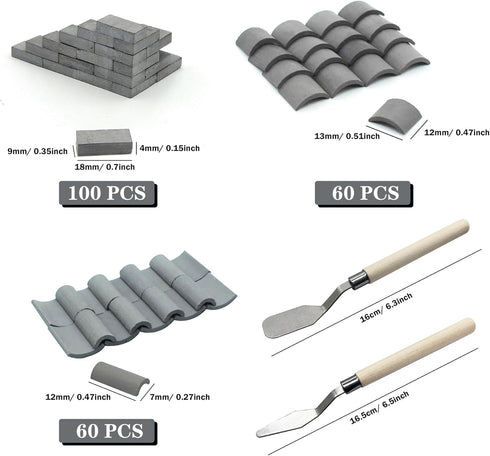 Woohome 222 PCS Mini Grey Roof Tiles Mini Wall Bricks Set, DIY Materials Miniature Brick Scale Model Bricks and Miniature Tiles Roof Tiles Dollhou...