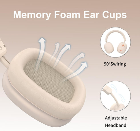 P37 Max Bluetooth Headphones Over The Ear,Beige Headphone Bluetooth with Microphone,80H Playtime,Deep Bass Memory Foam Ear Cups,audífonos inalámbr...