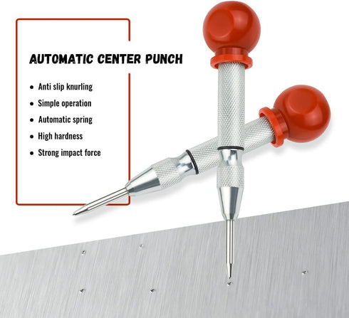 2 Pack Automatic Center Punch, 5 Inch Crushing Hand Tool Spring Punch with Cushion Cap, Metal Impact Center Hole Punch for Metal Wood Glass Plasti...
