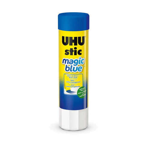 UHU Colored Glue Stick, 0.74oz Blue, rubs on Blue & Dries Clear, Washable, Solvent Free, Screw on Cap, Pack of 24...