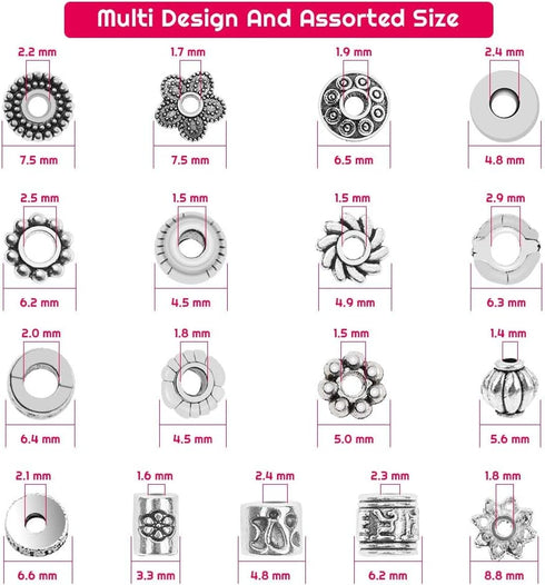 Cridoz Metal Spacer Beads for Making Bracelet, Necklace, Jewelry Making and Findings Accessories, 900Pcs, Silver...