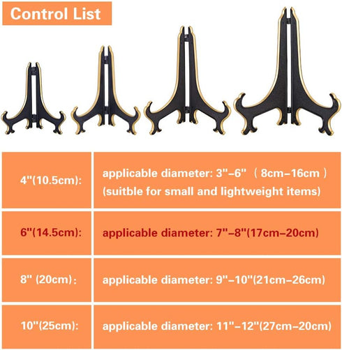 Artliving 6" Decorative Plate Stand Holder Plastic Picture Easel Display Stand Picture Frame Stand Black Gold...