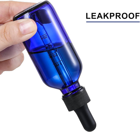 4 Pack 2 oz Glass Dropper Bottles with Measured Dropper - 60ml Dark Blue Tincture Bottles with Graduated Calibrated Glass Eye Droppers (1ml) for E...