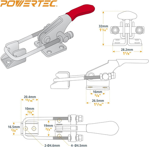 POWERTEC 2PK Toggle Clamp, 400 lbs Holding Capacity, 323 Adjustable U Bolt Latch w/Antislip Hand Grip for Woodworking Jigs & Fixtures, Smoker, Tir...
