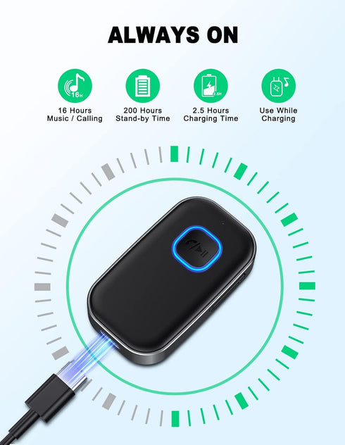 COMSOON Bluetooth AUX Adapter for Car, Noise Reduction Bluetooth Receiver for Music/Hands-Free Calls, Wireless Audio Receiver for Home Stereo/Spea...