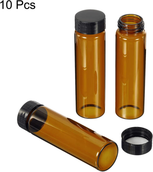 PATIKIL 40mL Reagent Media Bottle, 10 Pack Round Glass Storage Bottles Plastic Screw Cap for Lab Home, Brown...