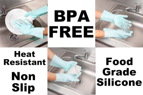 1 Pair of BPA FREE Silicone Dishwashing Gloves for Kitchen Silicone Scrubbing Gloves Soft Bristles Cleaning Pet Care Washing Reusable Non-Slip & H...