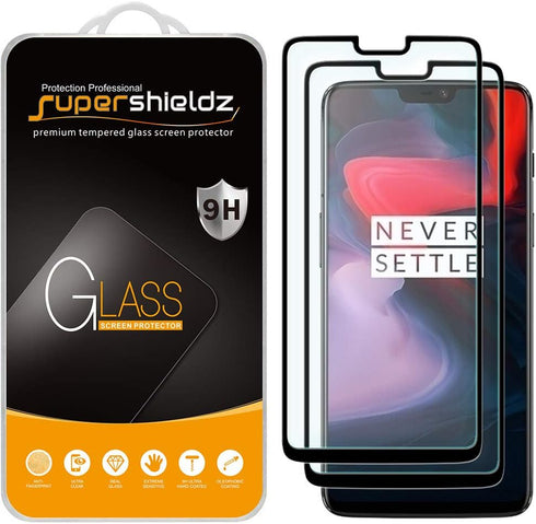 Supershieldz (2 Pack) Designed for OnePlus 6 Tempered Glass Screen Protector, (Full Screen Coverage) 0.28mm, Anti Scratch, Bubble Free (Black)...